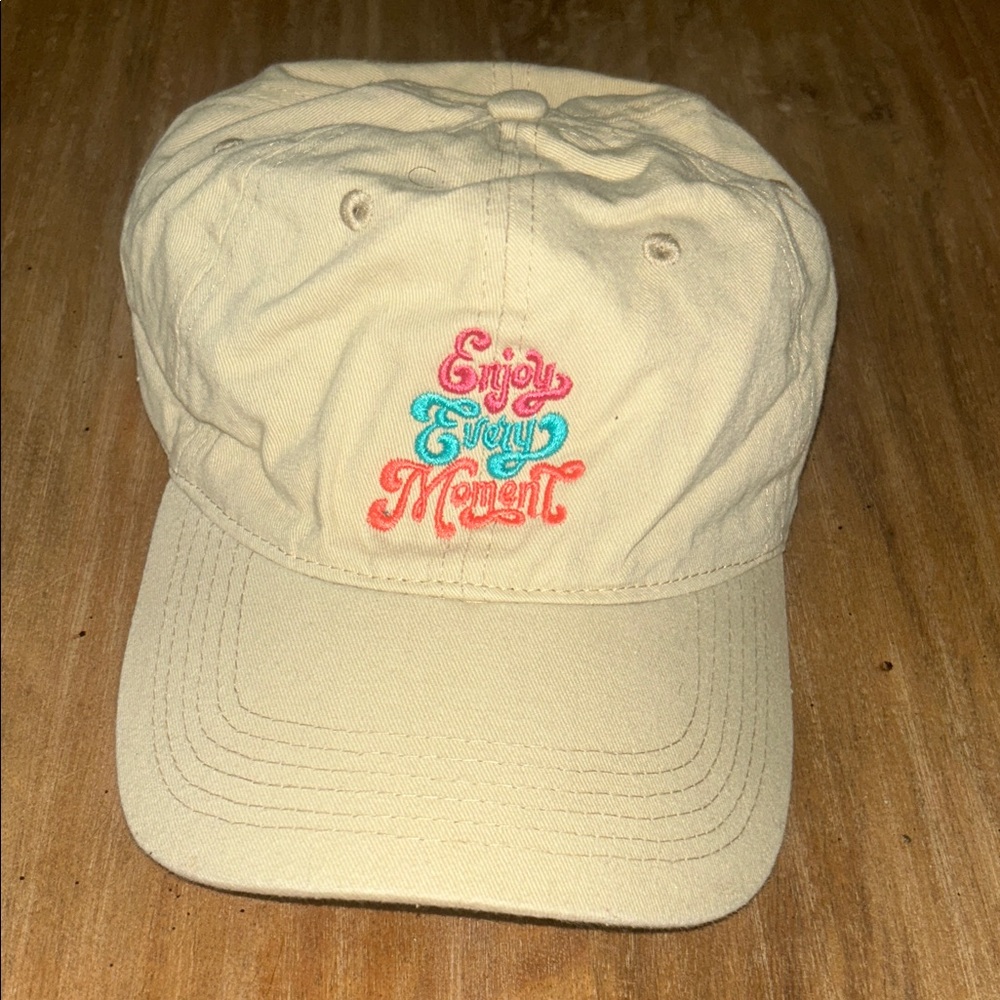 Enjoy Every Moment Embroidered Baseball Cap Beige Tan Adjustable‎ Strap Hat